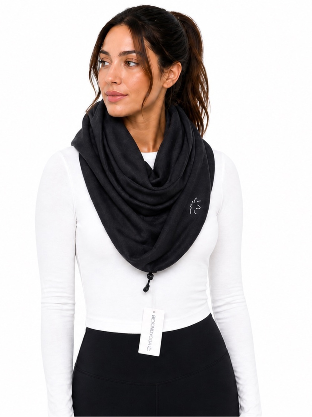 Beyond Yoga Pocket Black Infinity Scarf with Reflective Logo